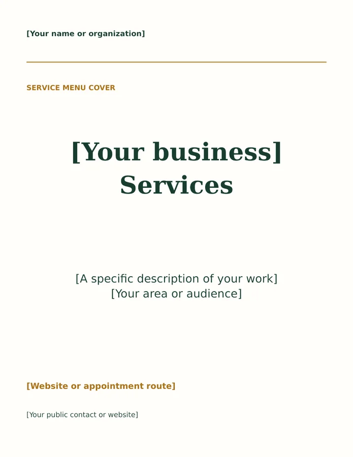 Example editable layout from Local Service Menu Template Kit