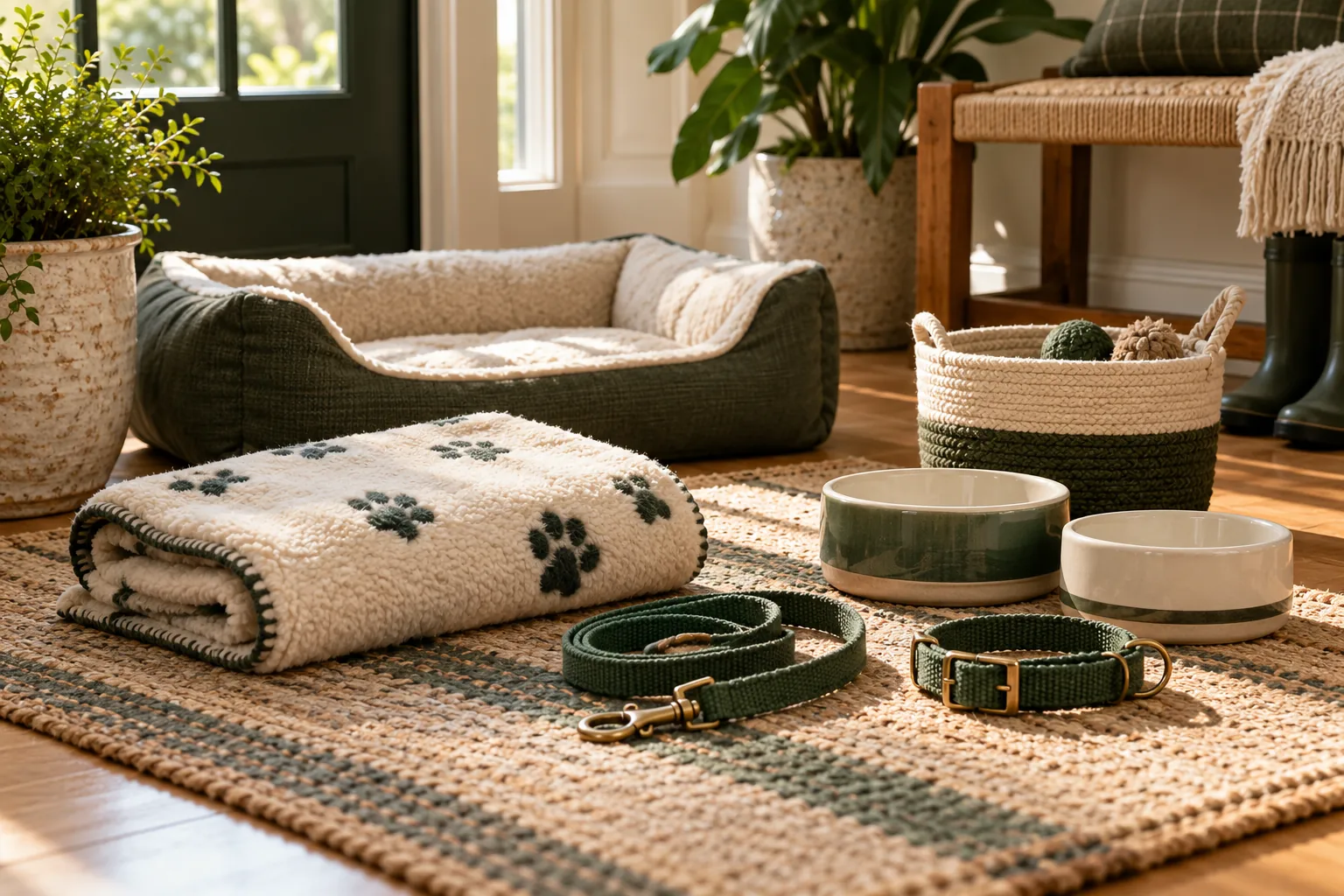AI-generated photorealistic pet-care planning still life. Verify actual final pixels before publication.