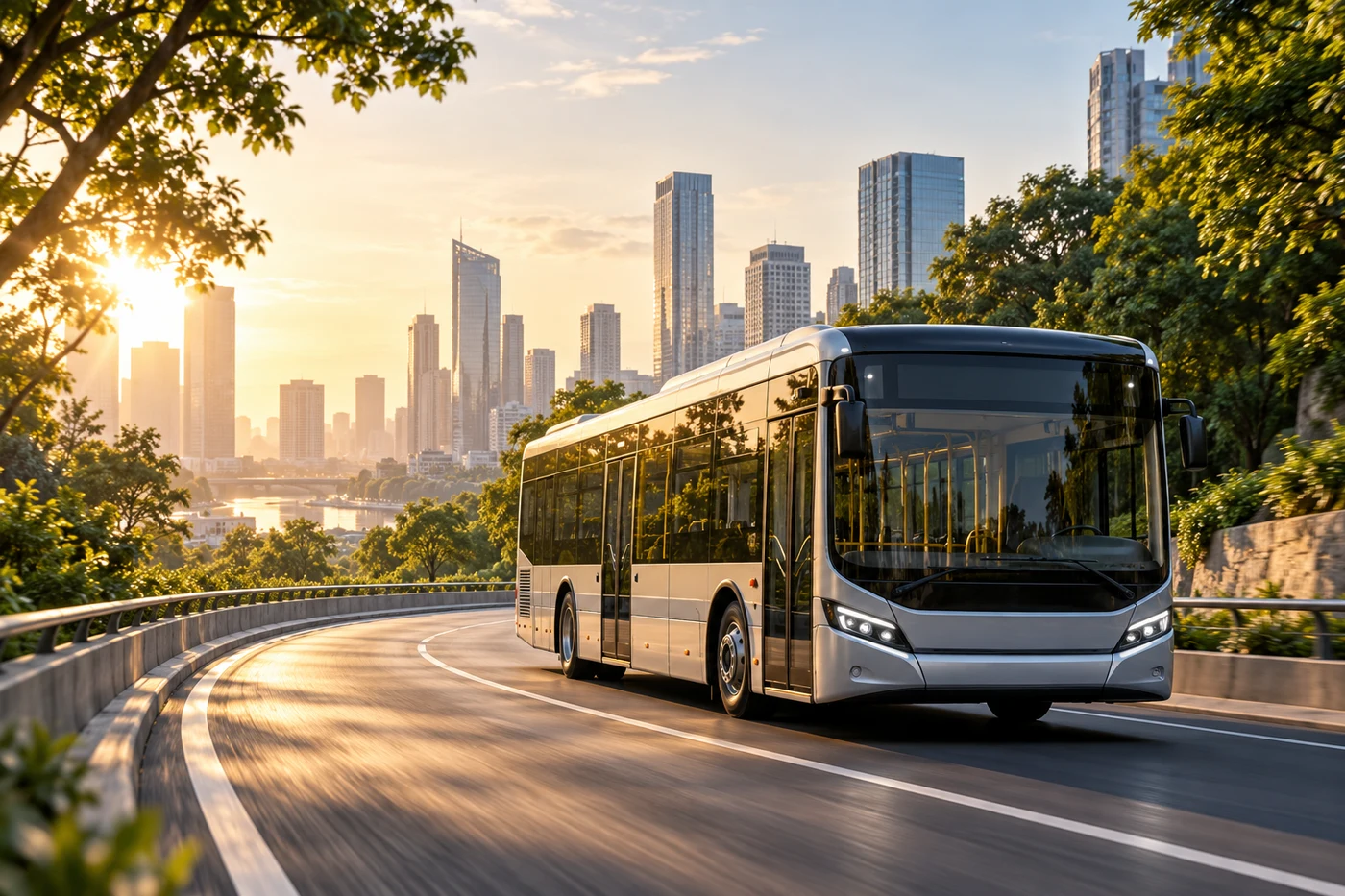 AI-generated editorial concept of a city bus on an urban street.